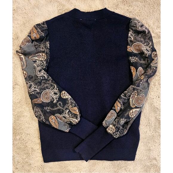SIX/FIFTY McKenna Paisley Sweater, Sheer Sleeves, Womens Sz M, New NWT - Picture 2 of 12